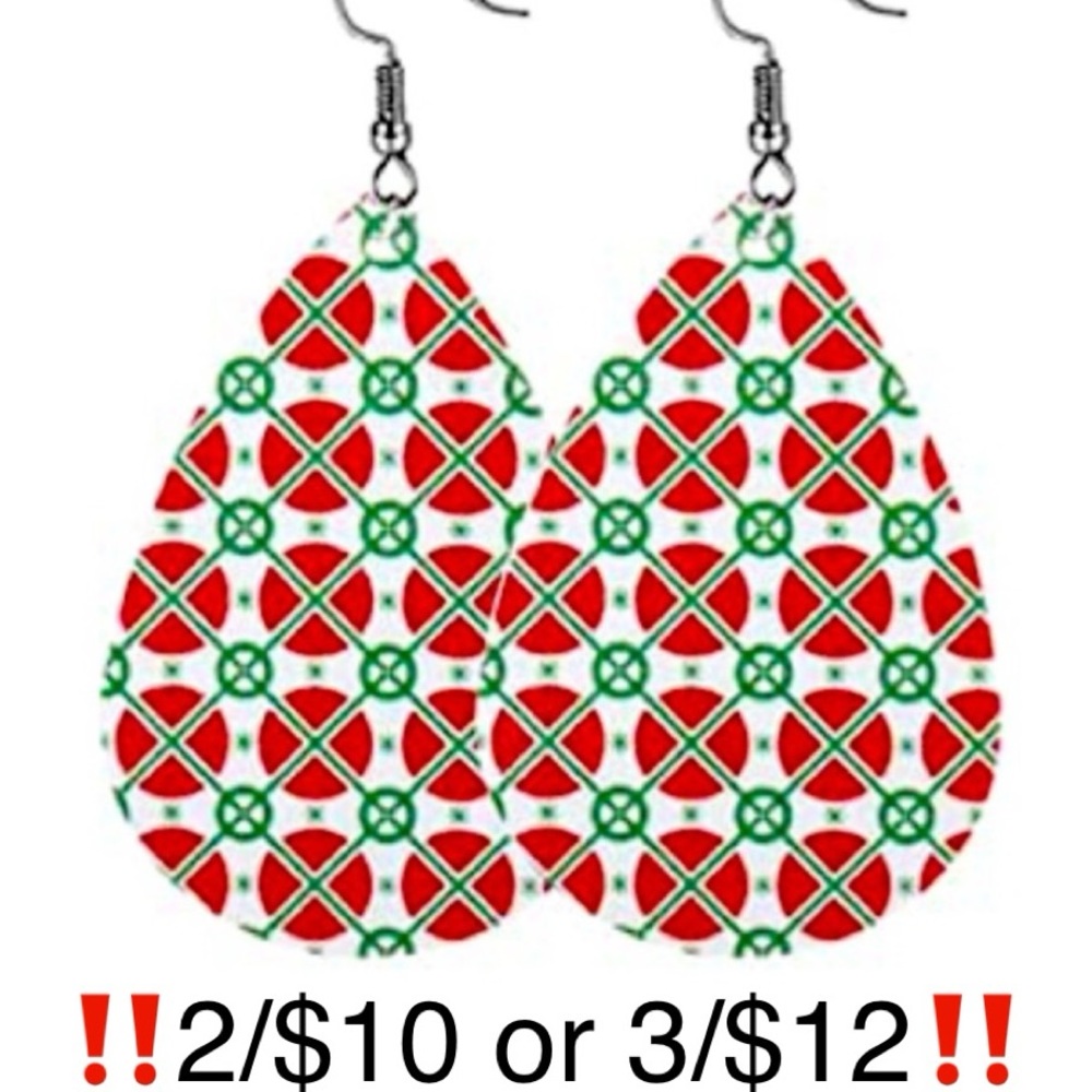 Red and Green Faux Leather Christmas Earrings